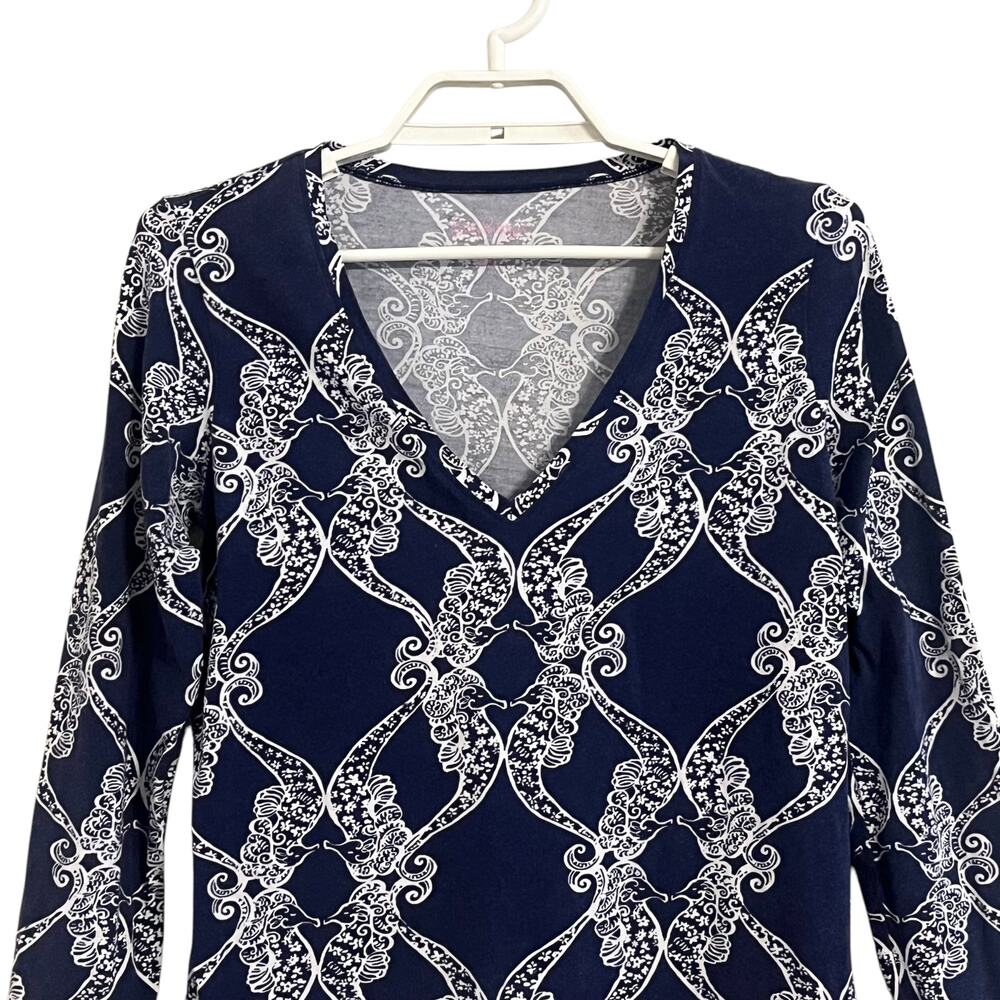 Lilly Pulitzer Jodie Bright Navy MS Behave Long Sleeve Top - Picture 2 of 8